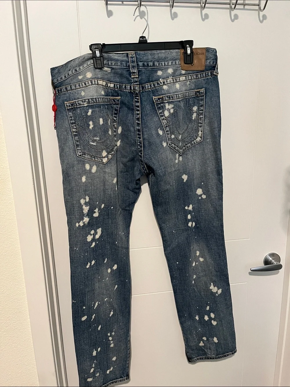 True Religion Rocco No Flap Factory Distressed Holes Bleach Splatter Rip Jeans